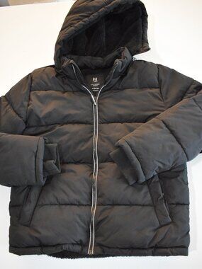 Member's Mark Kids Black Puffer Jacket XL 14-16 Hooded Sherpa Lined Winter Coat